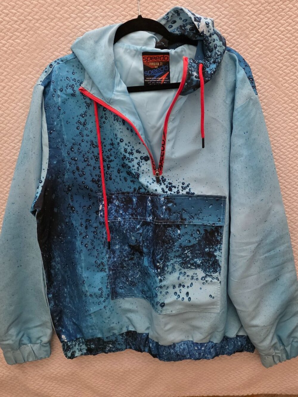 Forever 21 Speedo Mens Windbreaker Jacket Water Rain H2O Wave Blue Size Large